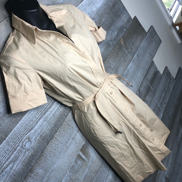 Theory vintage 90s khaki belted button shirt dress - Picture 2 of 6